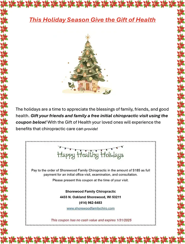 Holiday flyer framed with a red and green poinsettia border